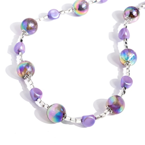 Purple Oil Spill Iridescent Necklace & Bracelet Set - Picture 3 of 3